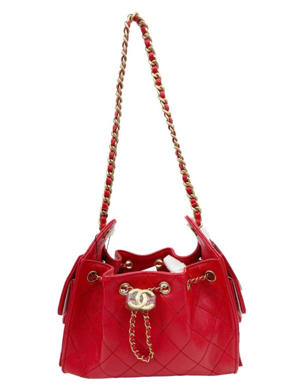 Chanel  25 Mini Quilted Caviar Leather Hobo Bag Red